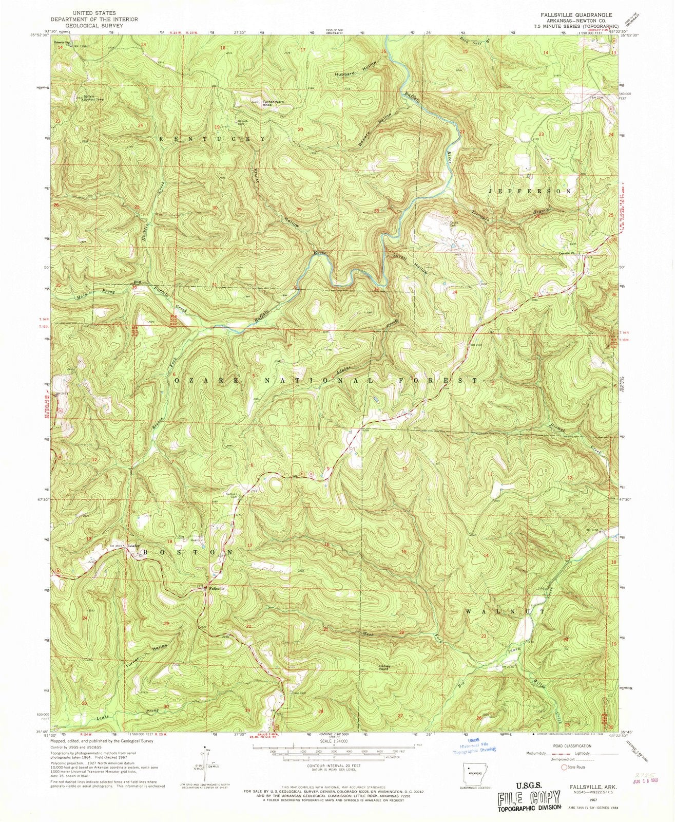 1967 Fallsville, AR - Arkansas - USGS Topographic Map