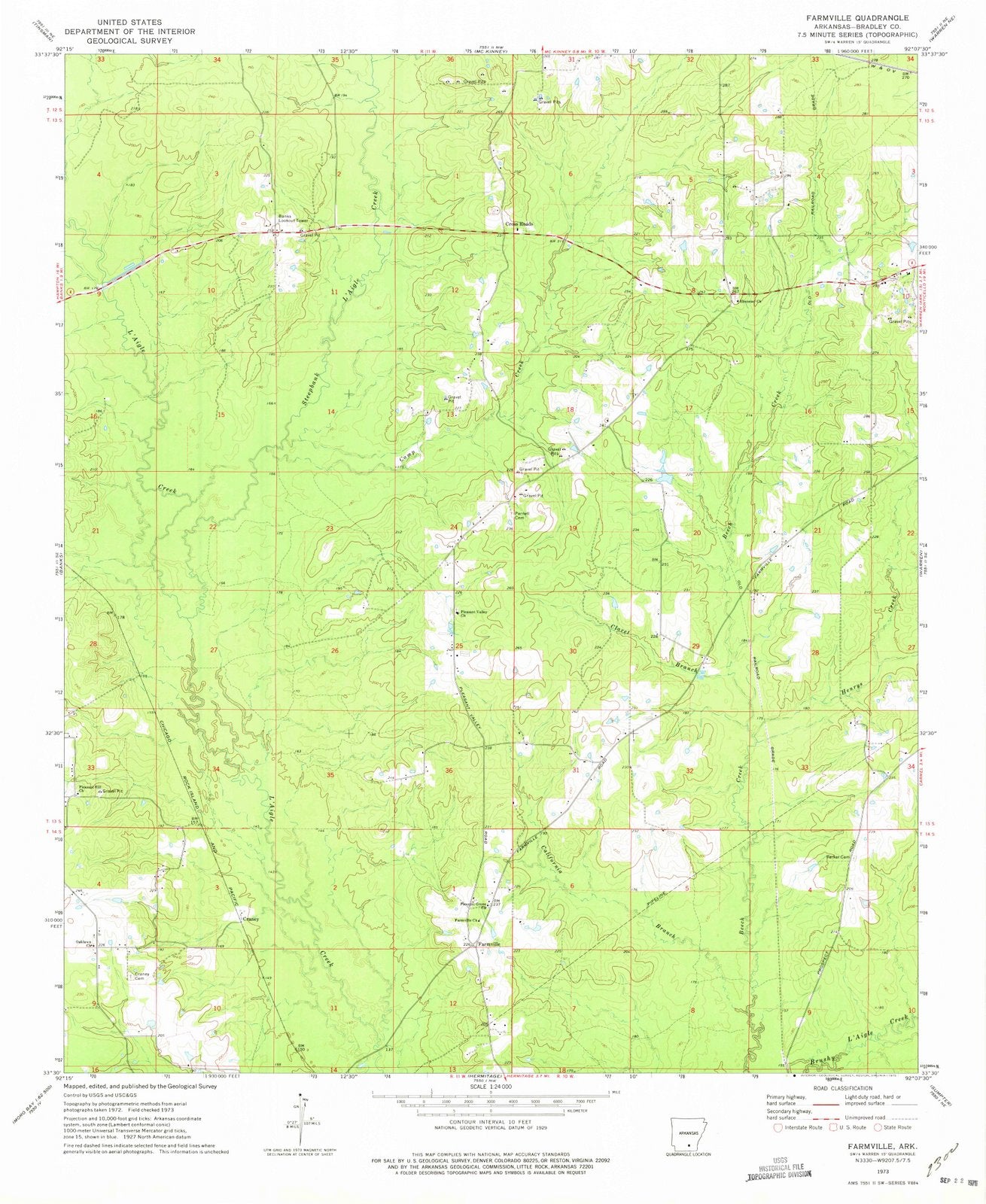 1973 Farmville, AR - Arkansas - USGS Topographic Map