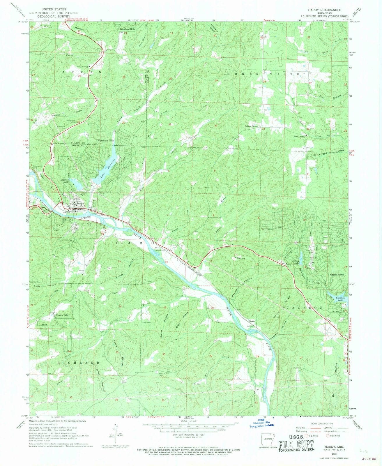 1968 Hardy, AR - Arkansas - USGS Topographic Map