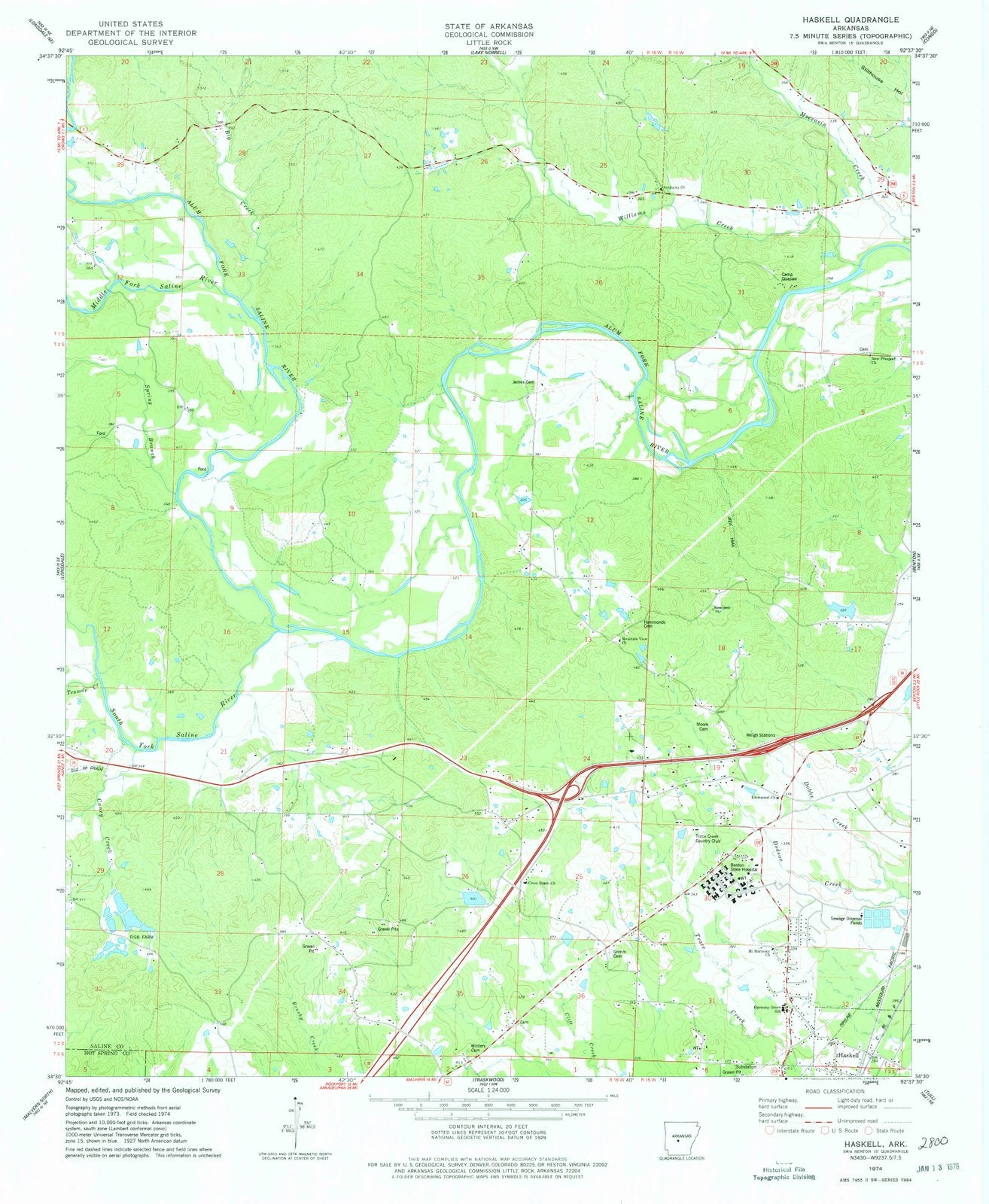 1974 Haskell, AR - Arkansas - USGS Topographic Map