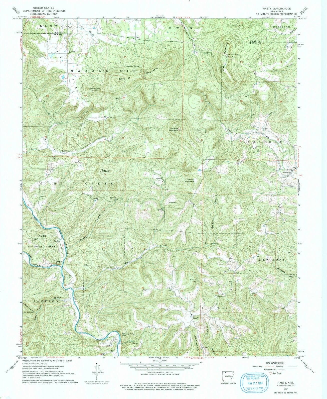 1967 Hasty, AR - Arkansas - USGS Topographic Map