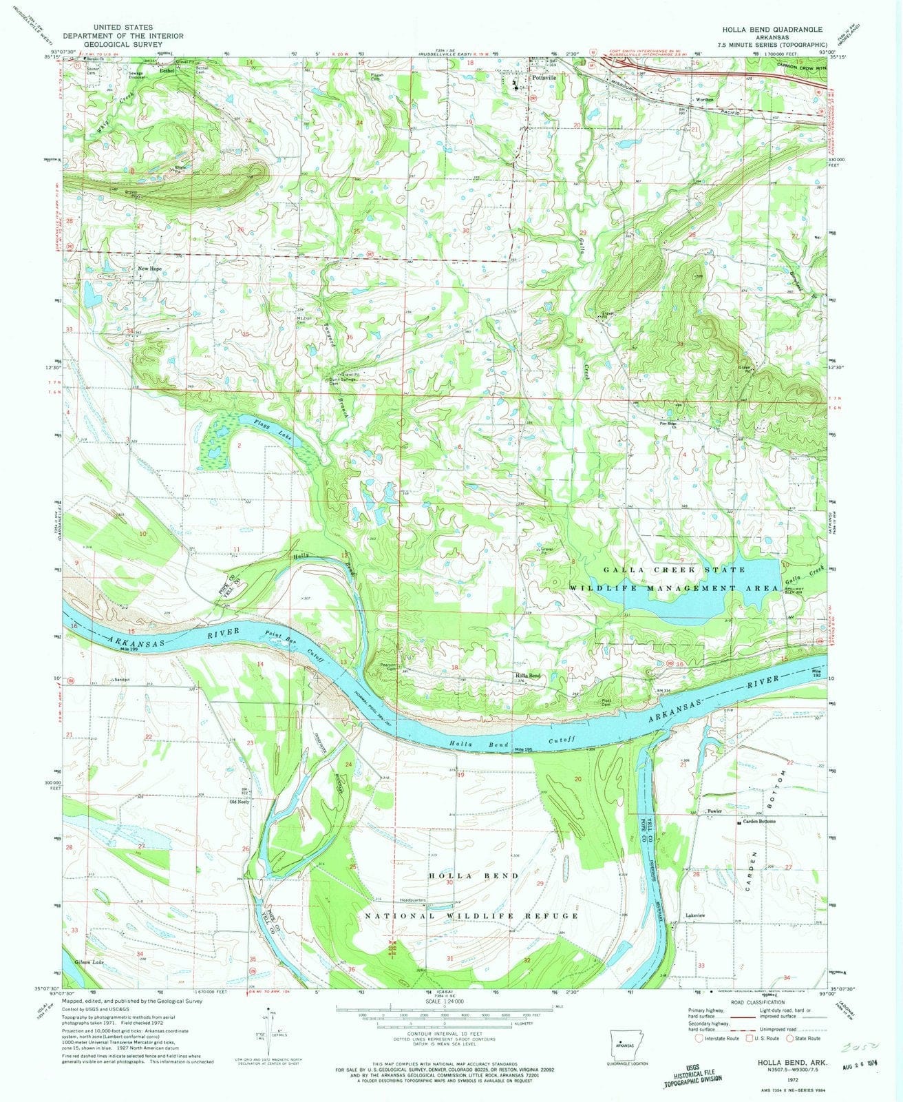 1972 Holla Bend, AR - Arkansas - USGS Topographic Map