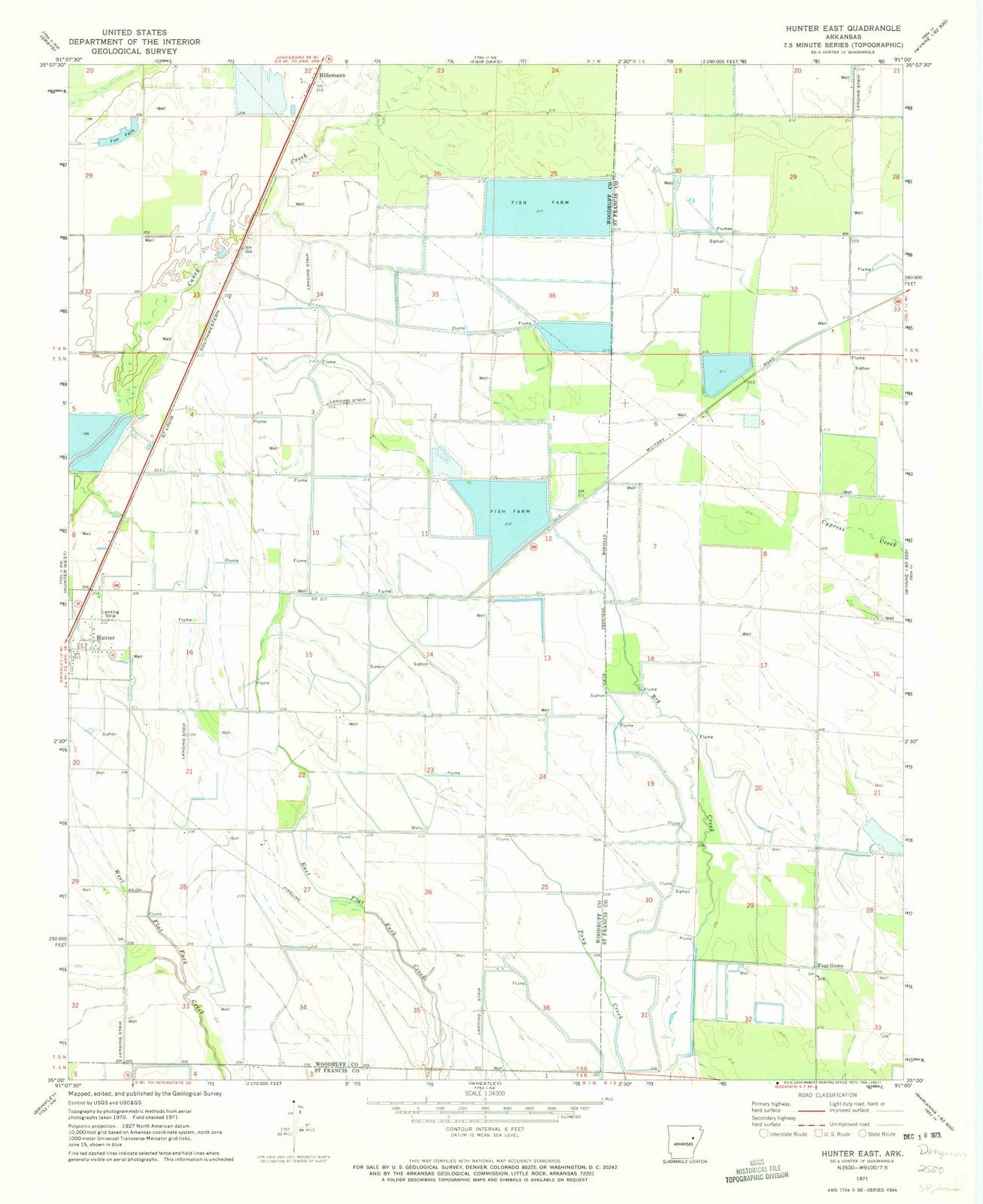 1971 Hunter East, AR - Arkansas - USGS Topographic Map