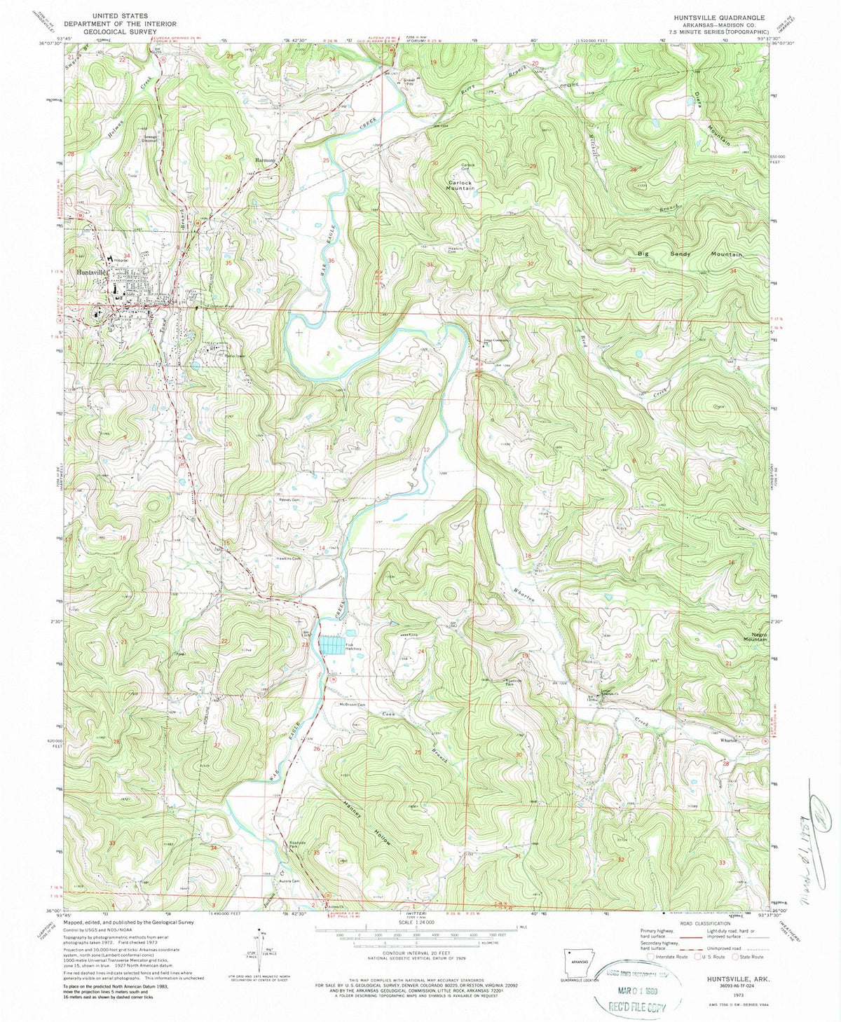 1973 Huntsville, AR - Arkansas - USGS Topographic Map
