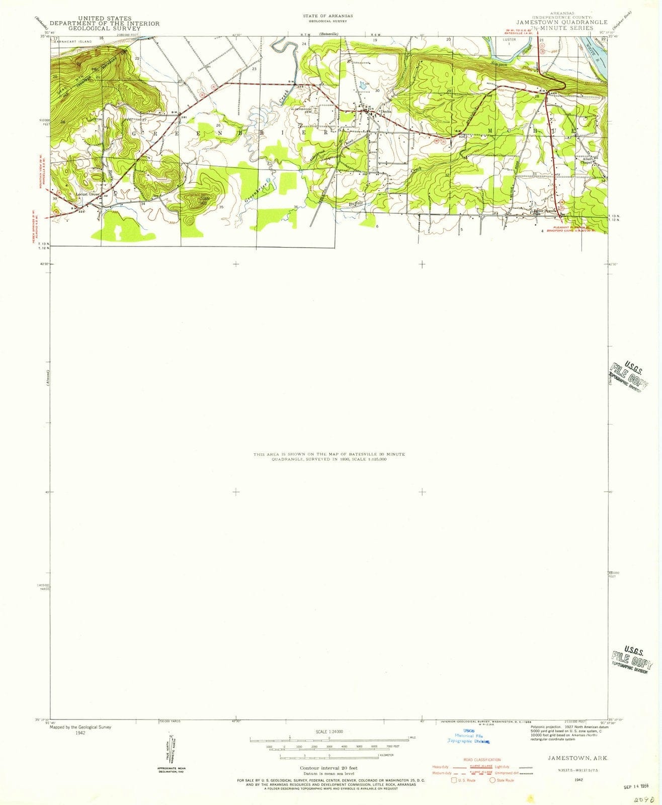 1942 Jamestown, AR - Arkansas - USGS Topographic Map