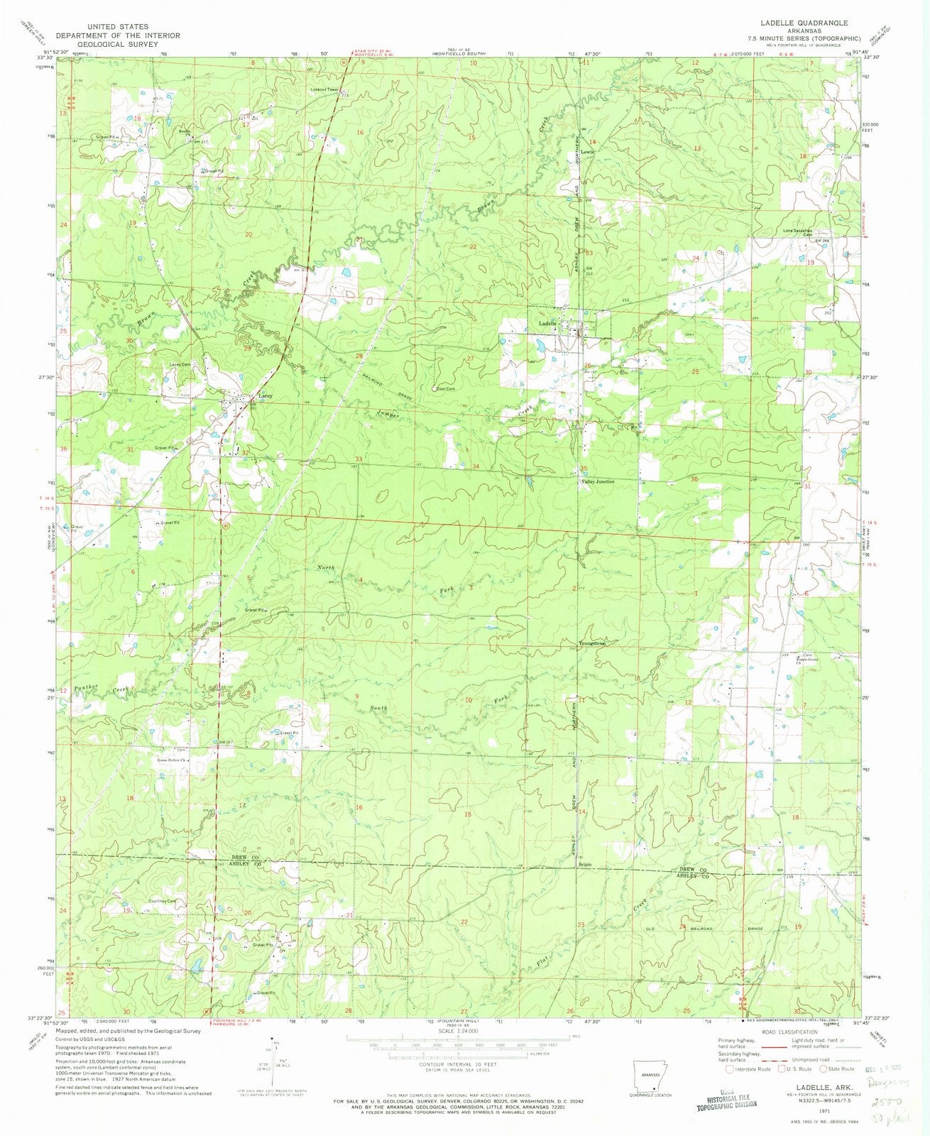 1971 Ladelle, AR - Arkansas - USGS Topographic Map