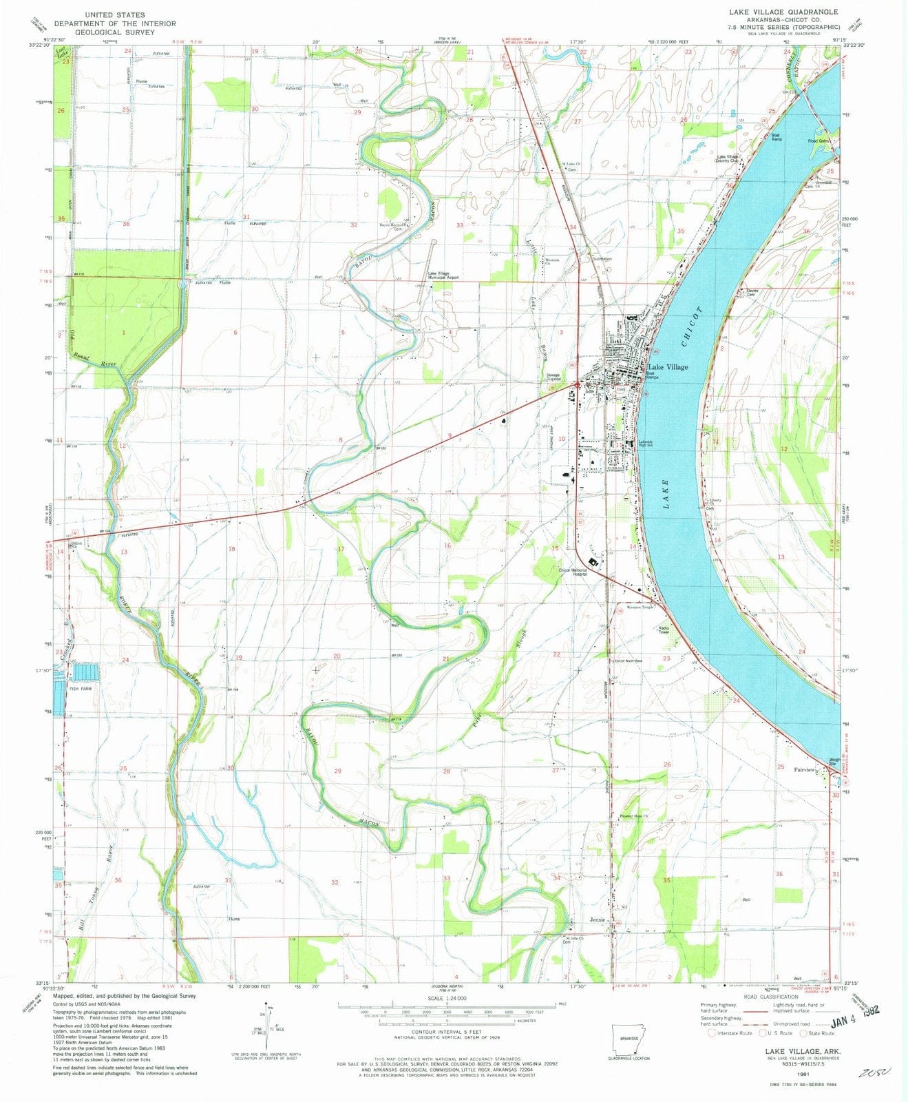 1981 Lake Village, AR - Arkansas - USGS Topographic Map