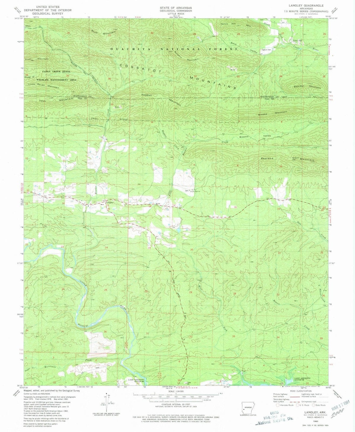 1980 Langley, AR - Arkansas - USGS Topographic Map