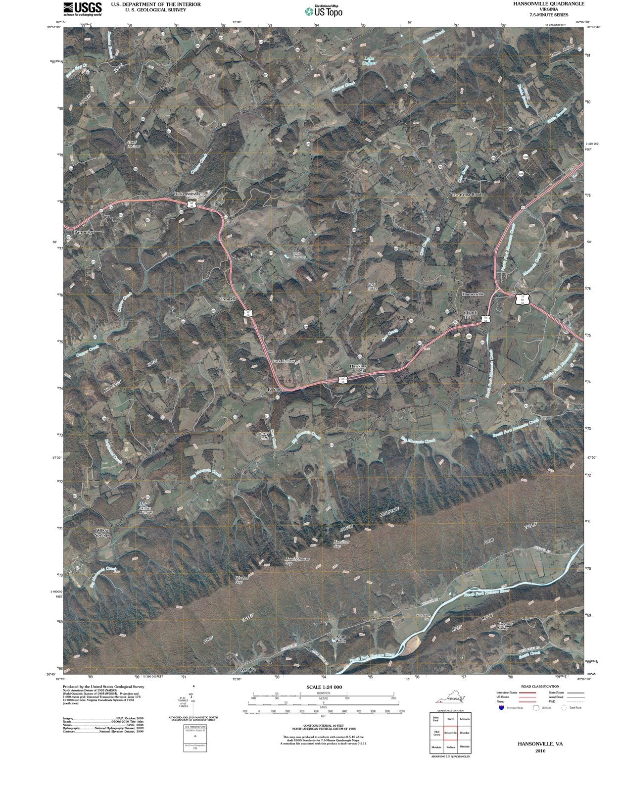 2010 Hansonville, VA - Virginia - USGS Topographic Map