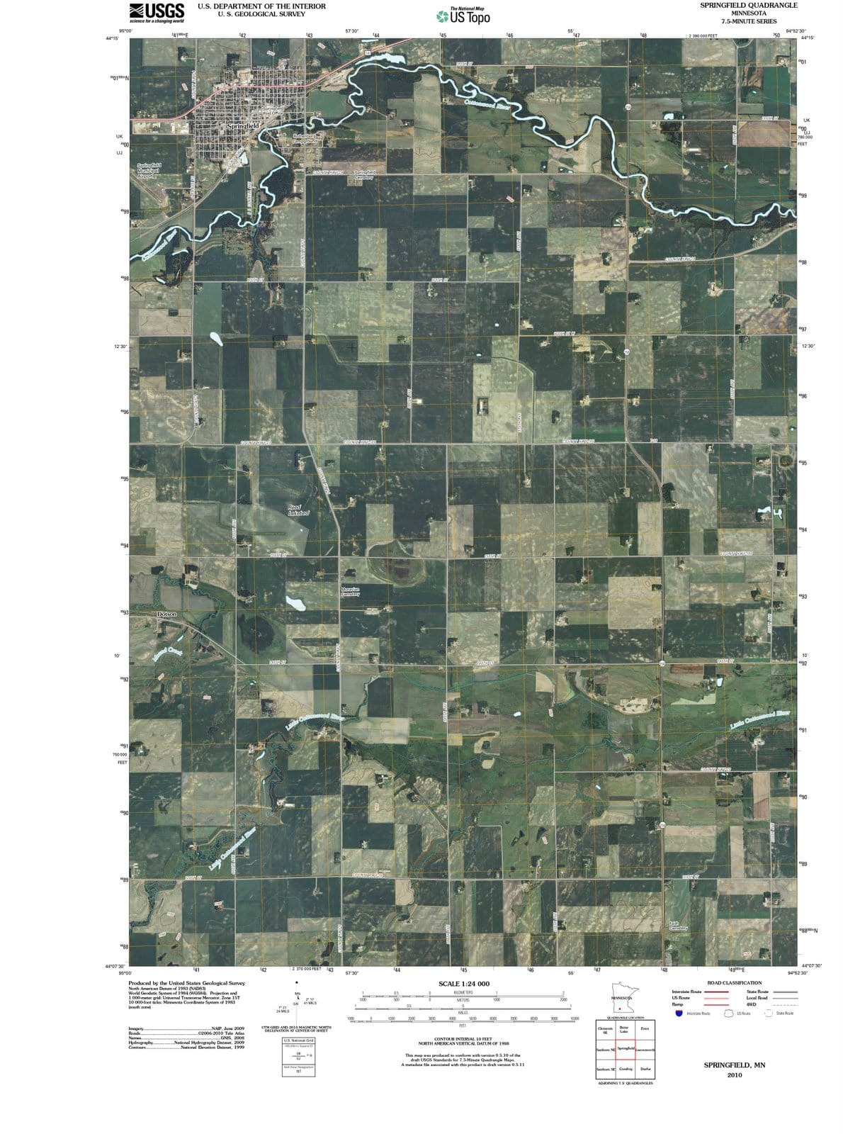 2010 Springfield, MN - Minnesota - USGS Topographic Map