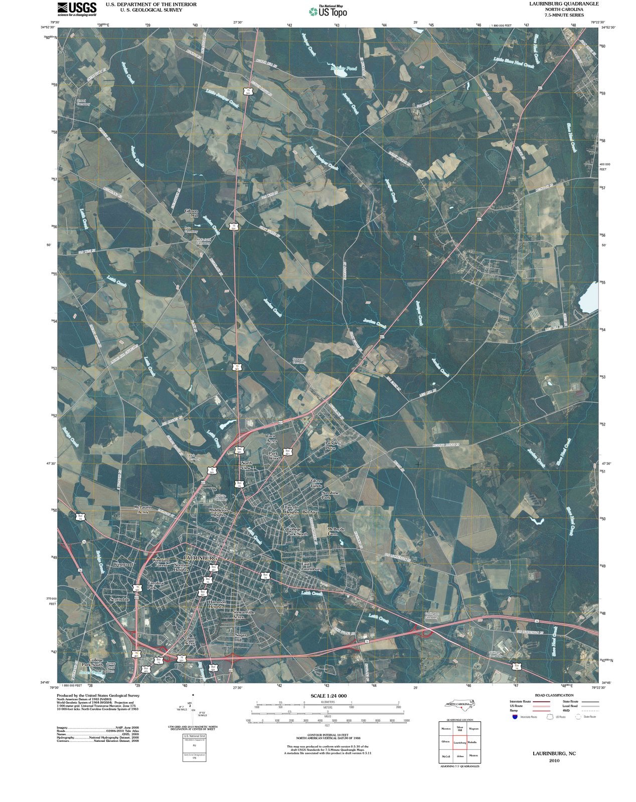 2010 Laurinburg, NC - North Carolina - USGS Topographic Map