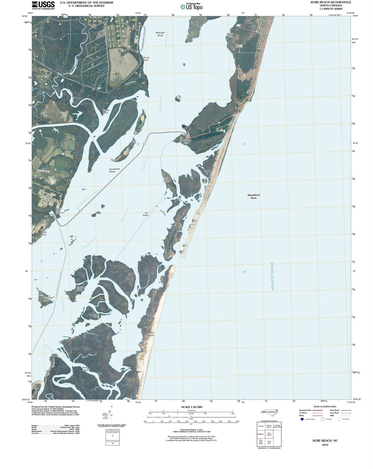 2010 Kure Beach, NC - North Carolina - USGS Topographic Map