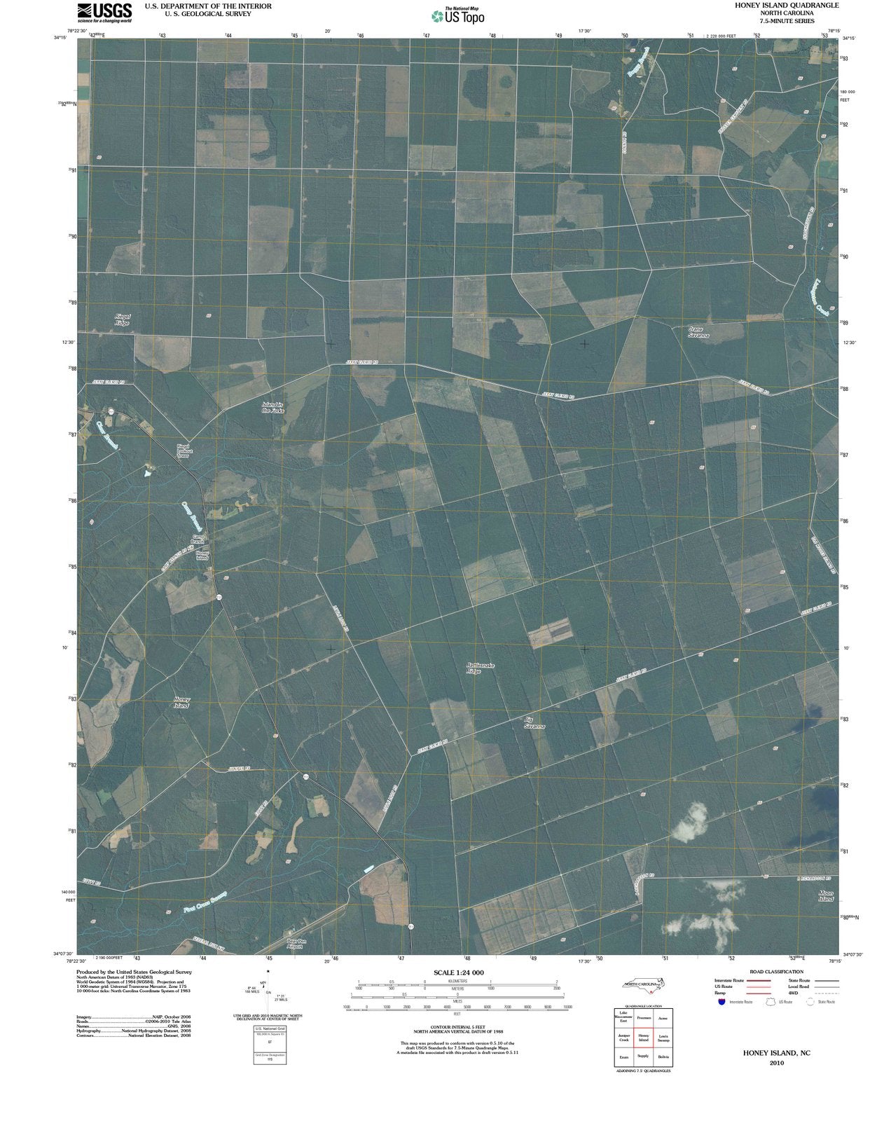 2010 Honey Island, NC - North Carolina - USGS Topographic Map