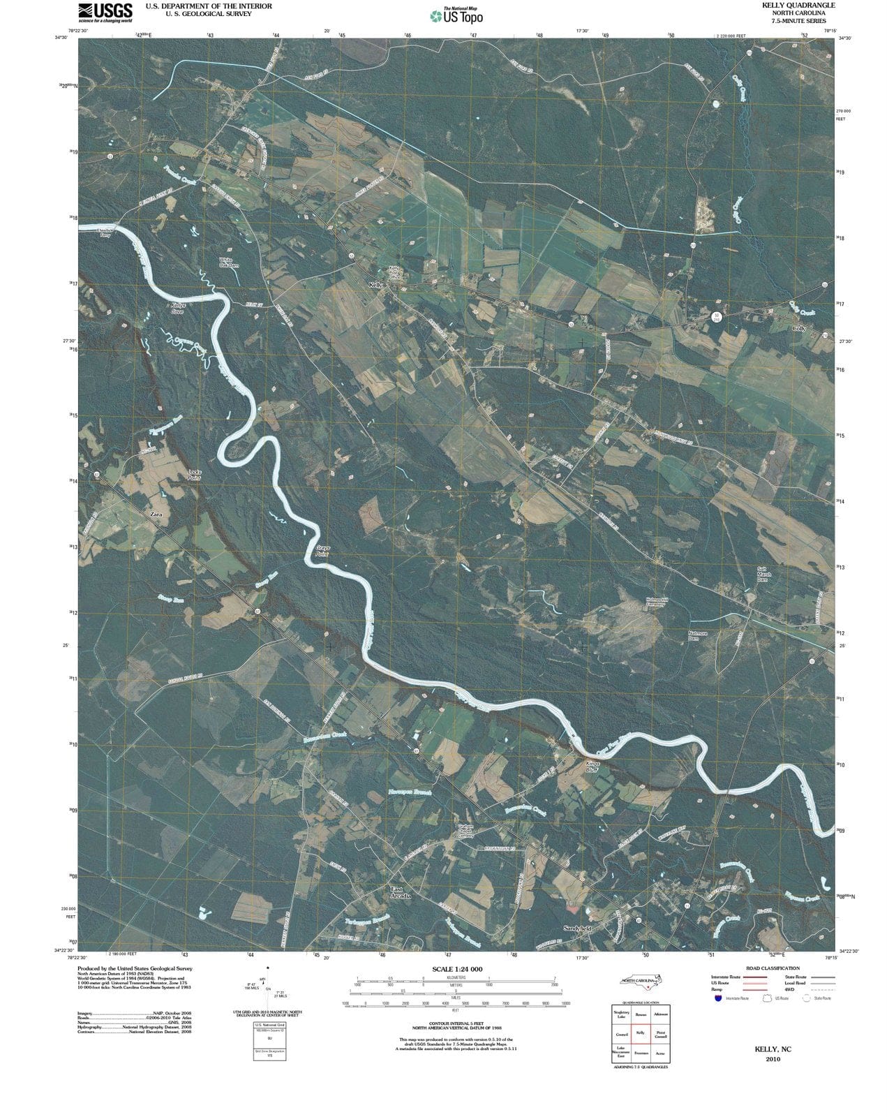 2010 Kelly, NC - North Carolina - USGS Topographic Map