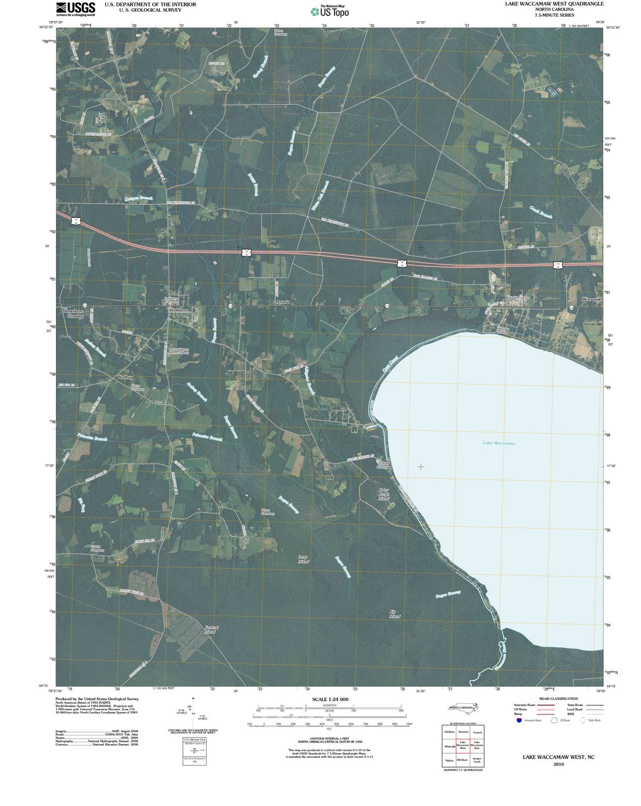 2010 Lake Waccamaw West, NC - North Carolina - USGS Topographic Map