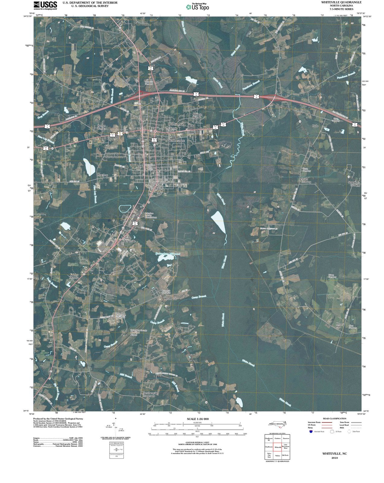 2010 Whiteville, NC - North Carolina - USGS Topographic Map