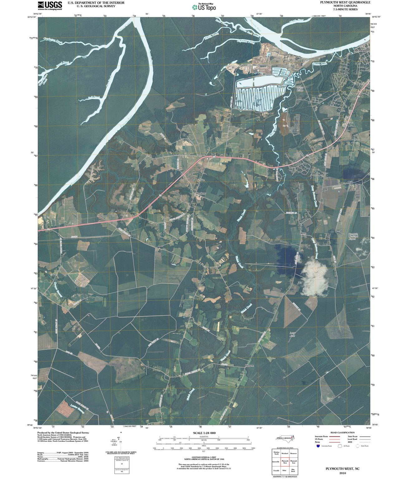 2010 Plymouth West, NC - North Carolina - USGS Topographic Map