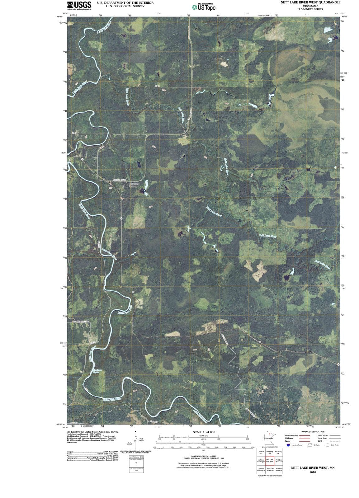 2010 Nett Lake River West, MN - Minnesota - USGS Topographic Map
