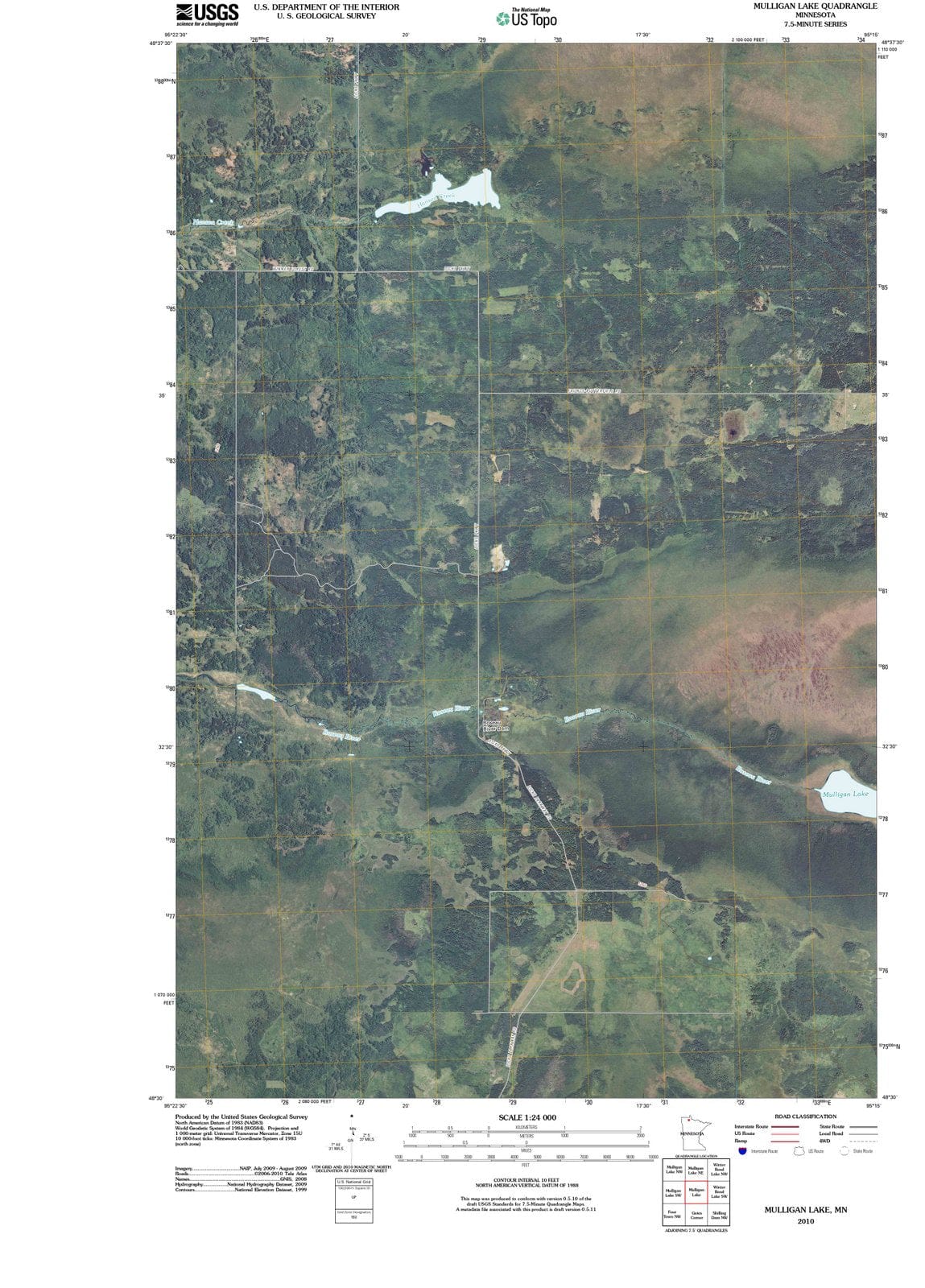 2010 Mulligan Lake, MN - Minnesota - USGS Topographic Map