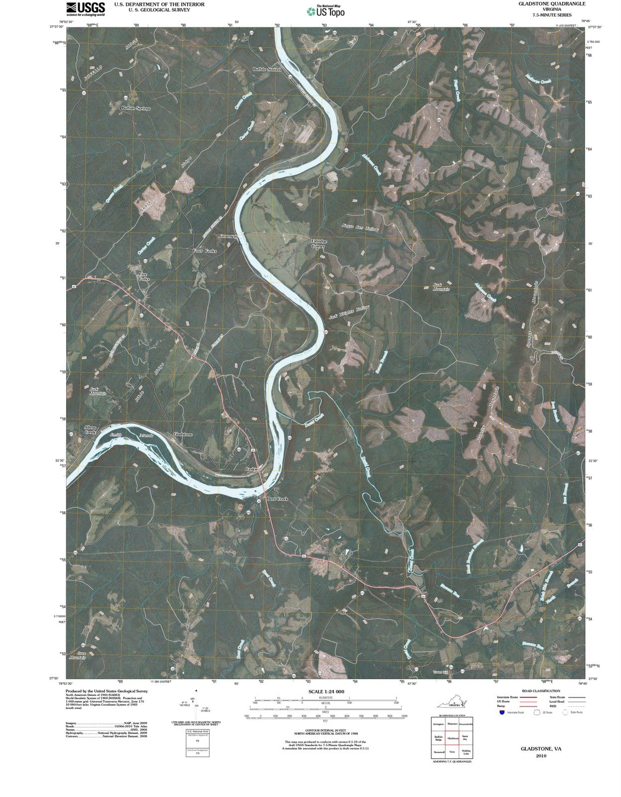 2010 Gladstone, VA - Virginia - USGS Topographic Map