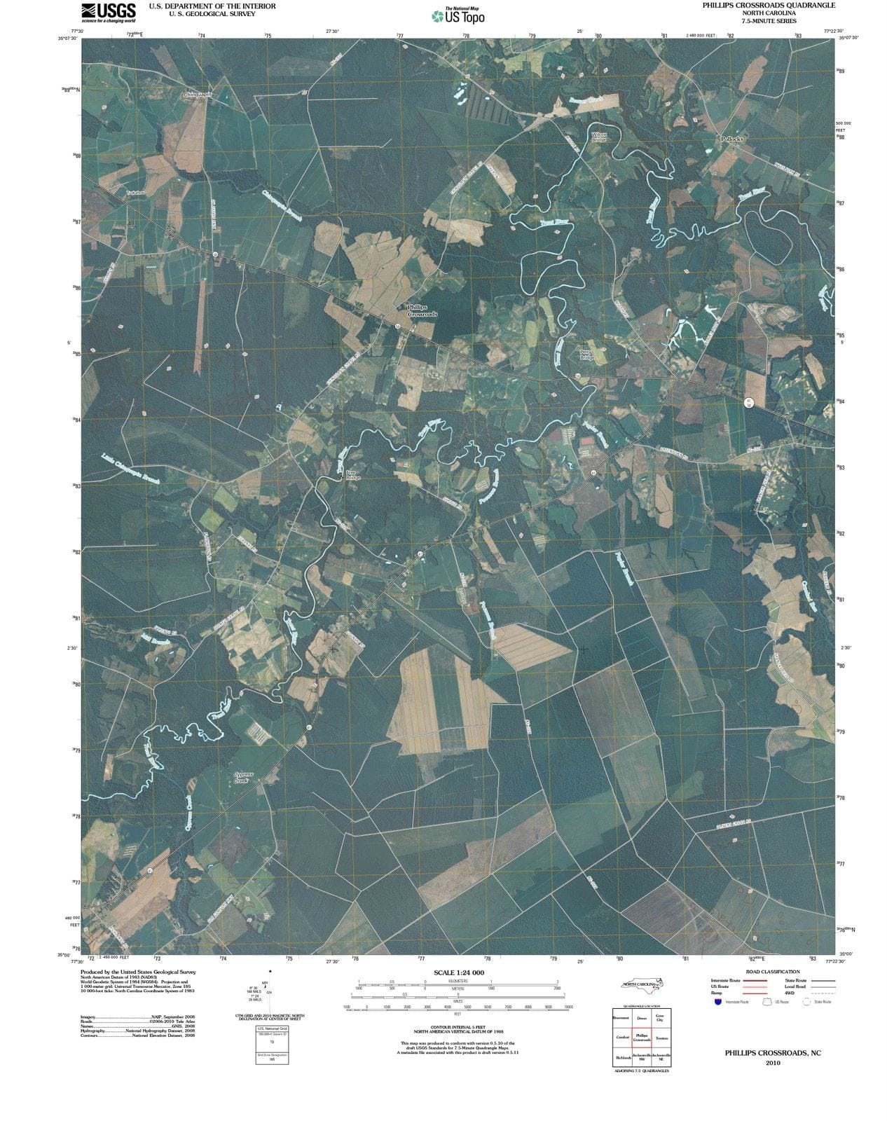 2010 Phillips Crossroads, NC - North Carolina - USGS Topographic Map