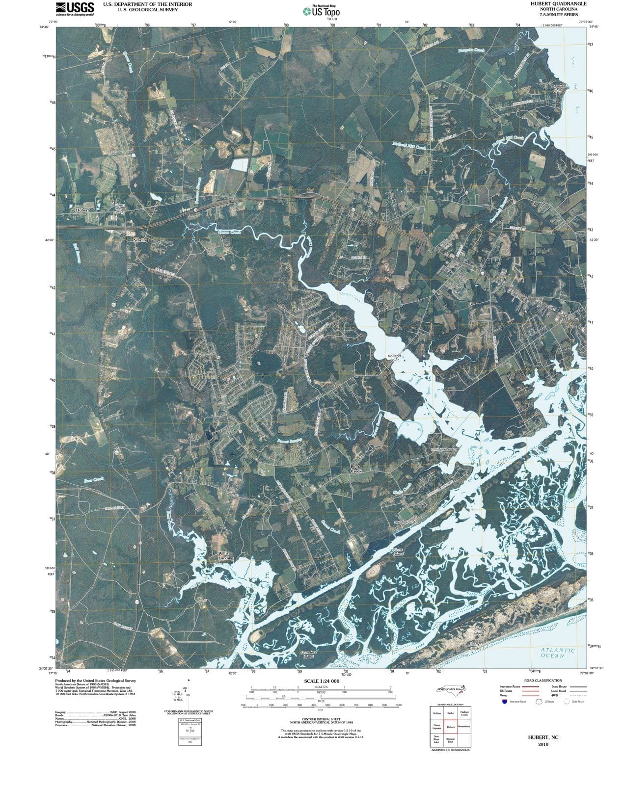 2010 Hubert, NC - North Carolina - USGS Topographic Map