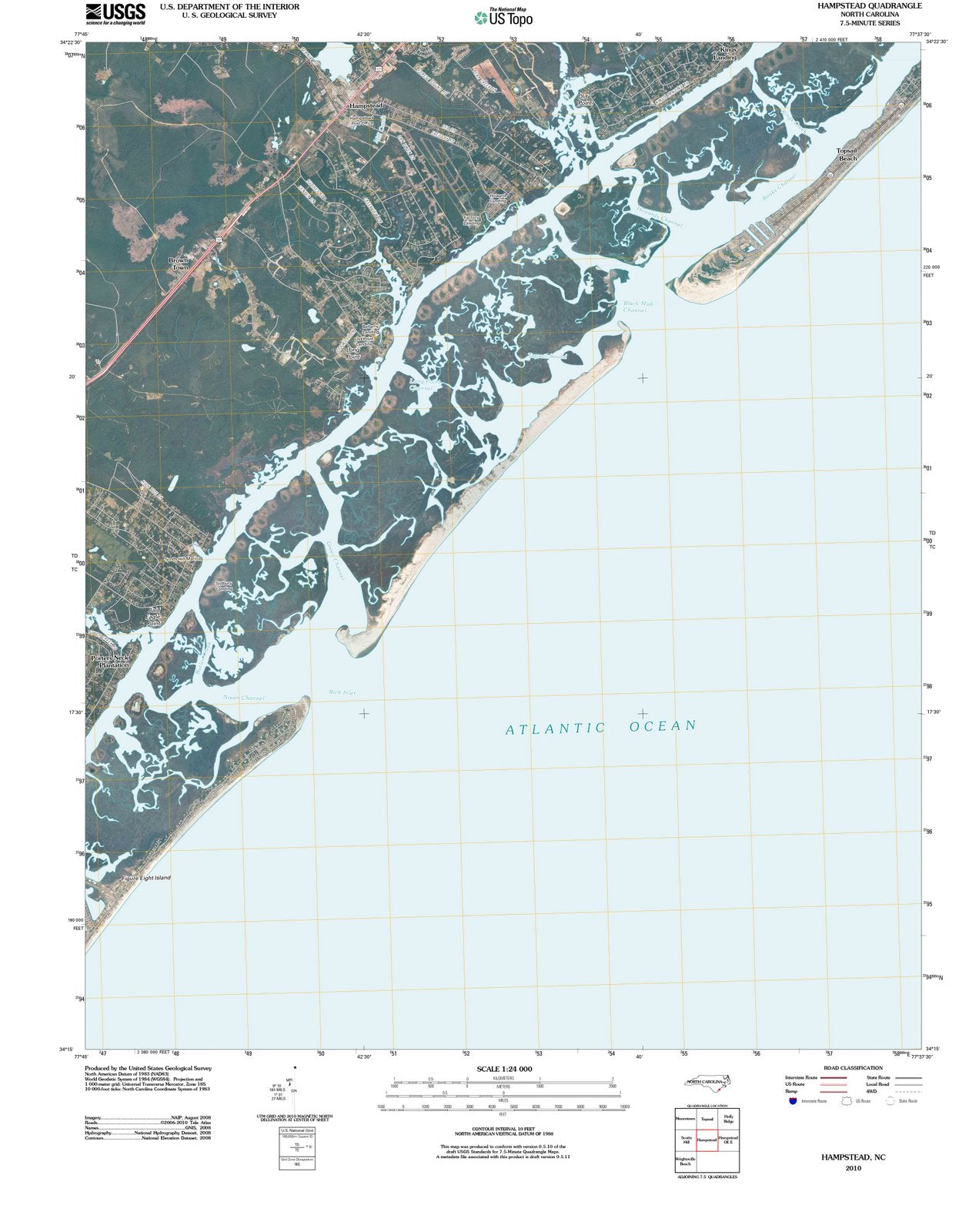 2010 Hampstead, NC - North Carolina - USGS Topographic Map