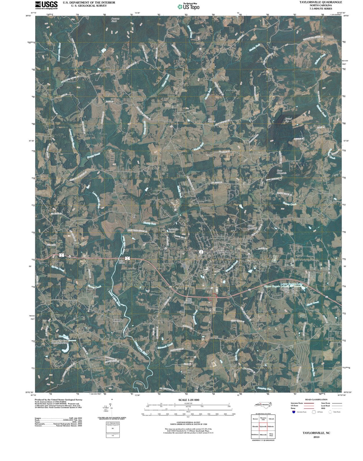 2010 Taylorsville, NC - North Carolina - USGS Topographic Map
