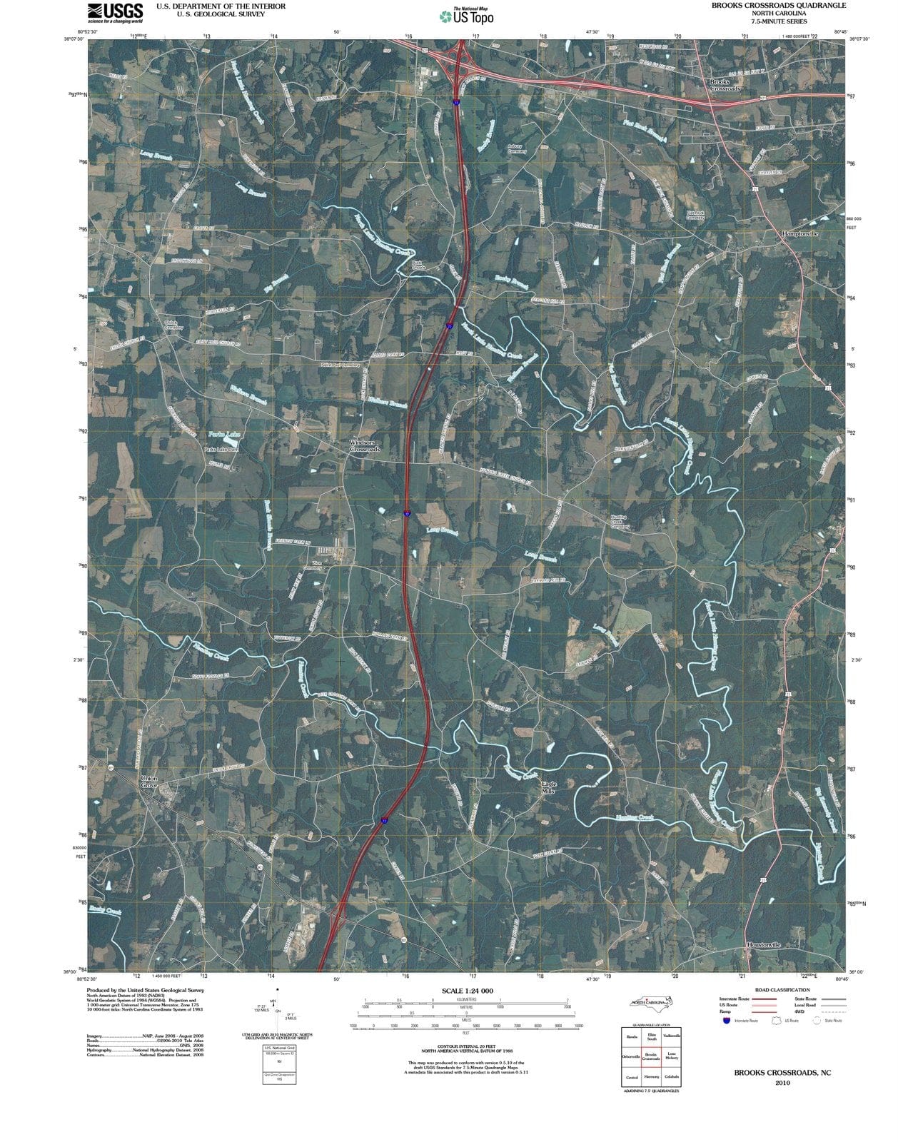 2010 Brooks Crossroads, NC - North Carolina - USGS Topographic Map