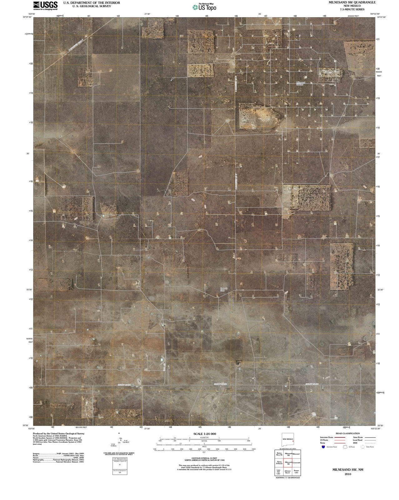 2010 Milnesand, NM - New Mexico - USGS Topographic Map v3