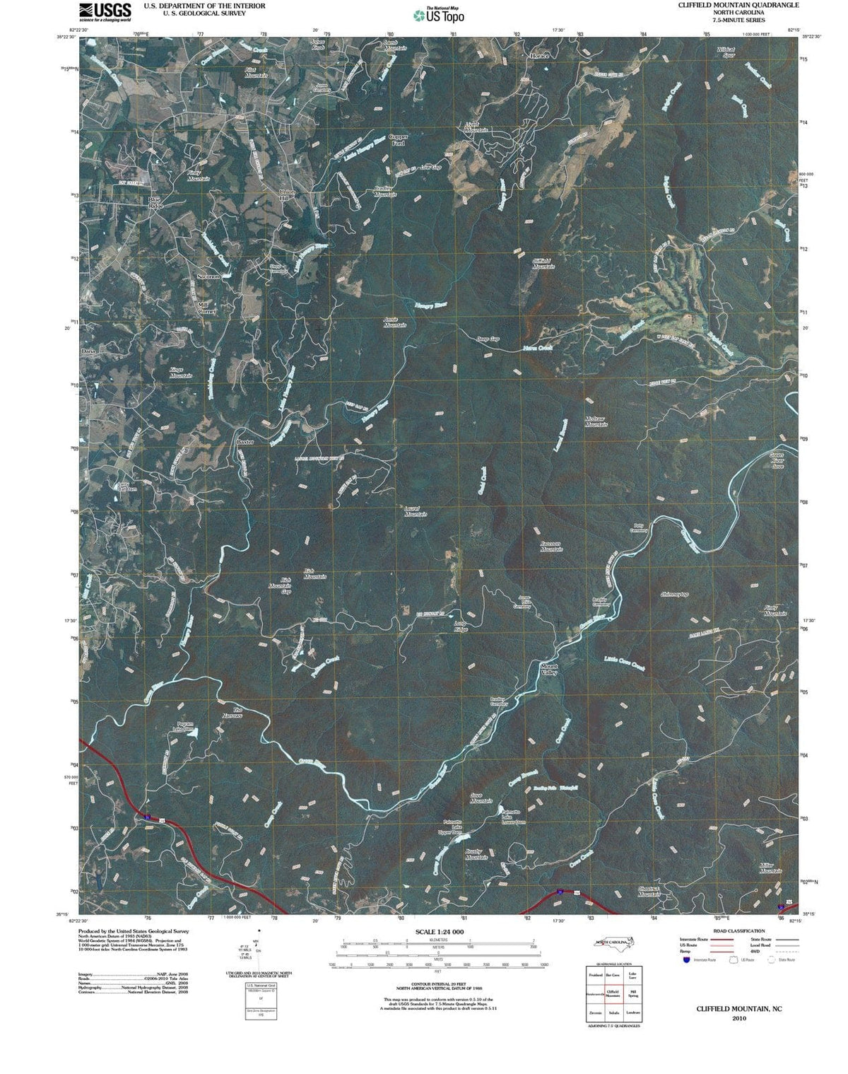 2010 Cliffield Mountain, NC - North Carolina - USGS Topographic Map