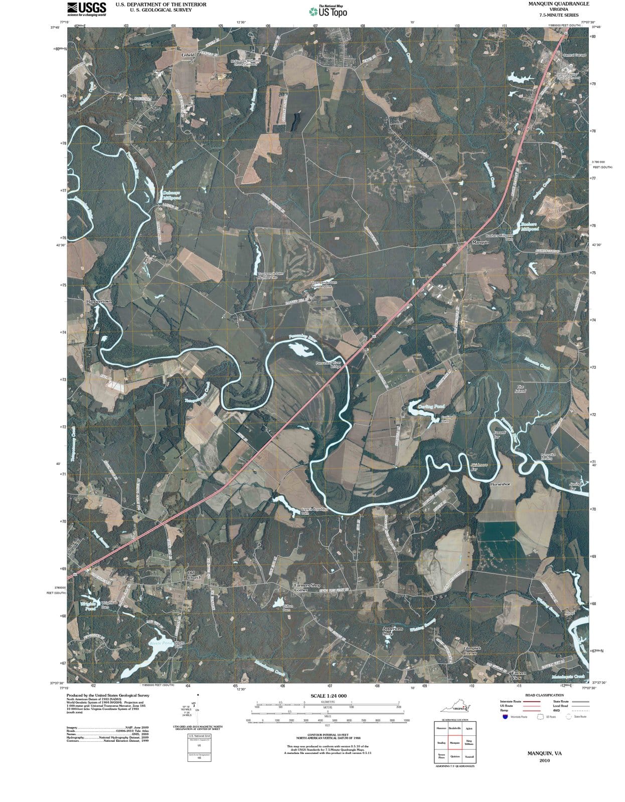 2010 Manquin, VA - Virginia - USGS Topographic Map