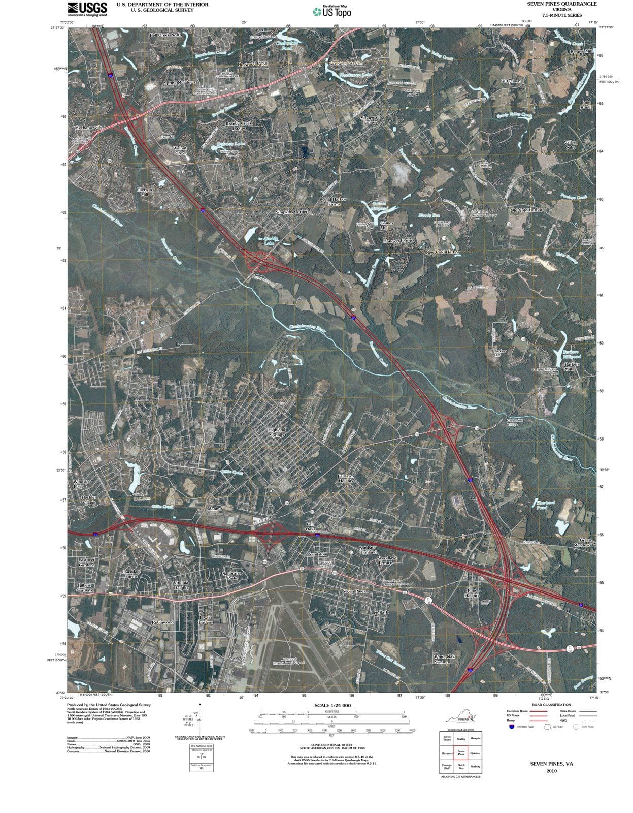 2010 Seven Pines, VA - Virginia - USGS Topographic Map