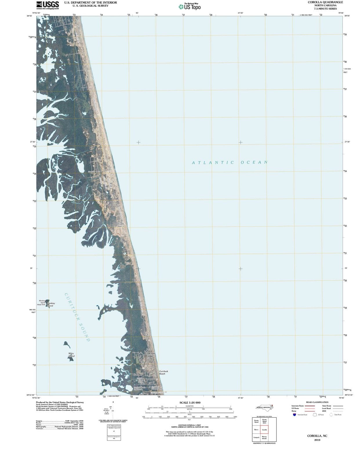2010 Corolla, NC - North Carolina - USGS Topographic Map