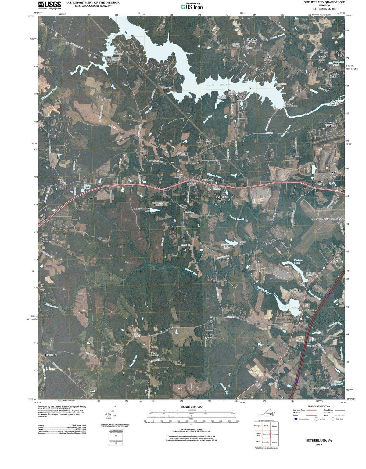 2010 Sutherland, VA - Virginia - USGS Topographic Map