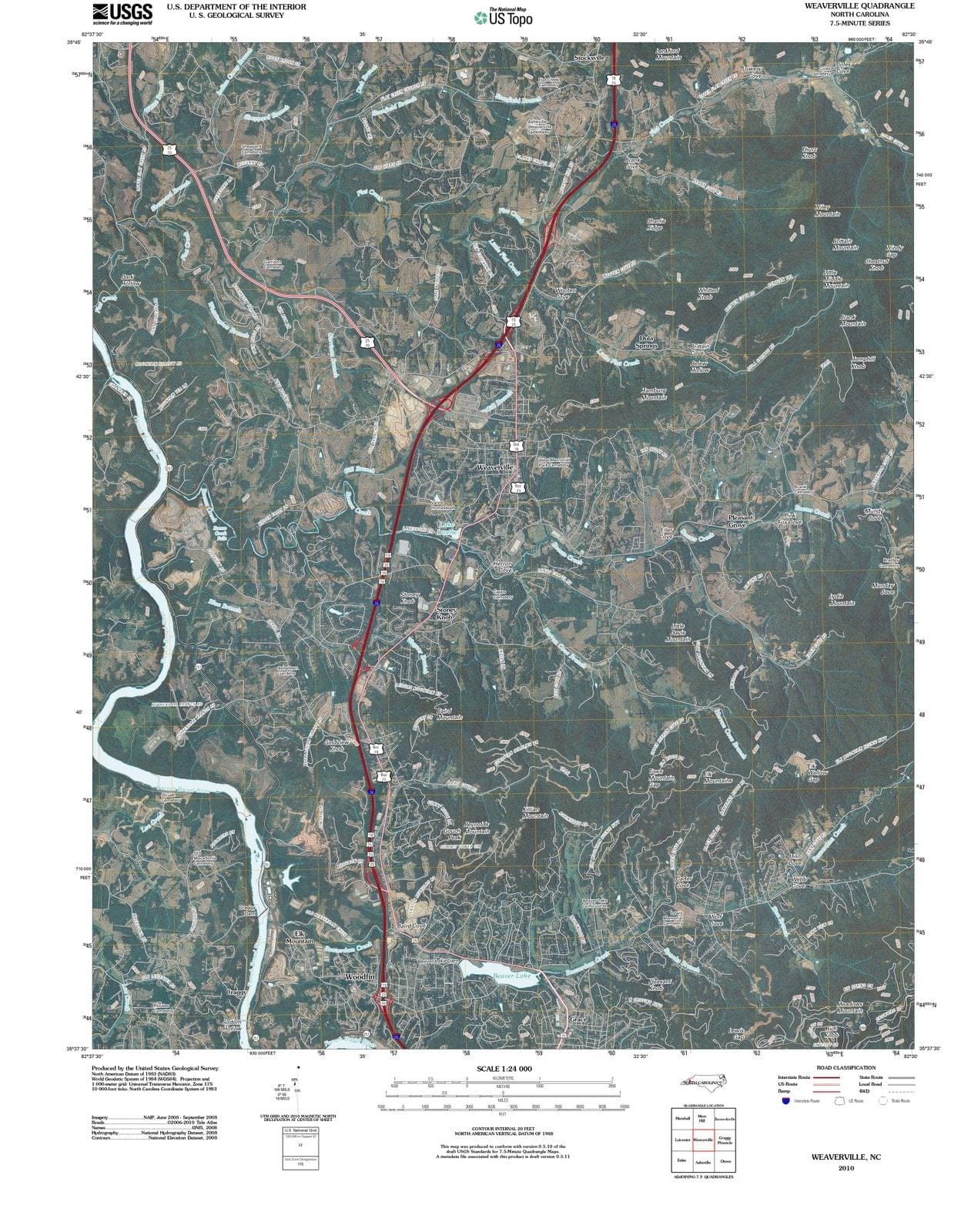 2010 Weaverville, NC - North Carolina - USGS Topographic Map