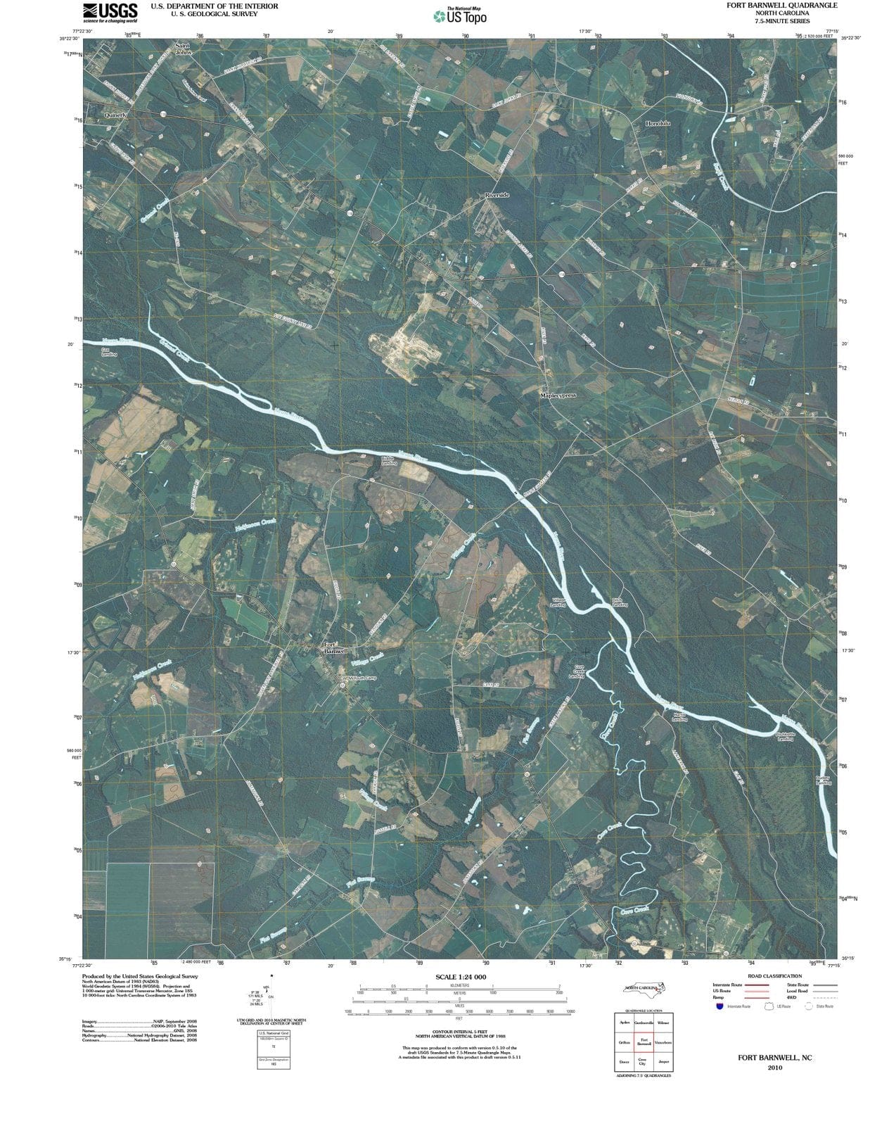 2010 Fort Barnwell, NC - North Carolina - USGS Topographic Map