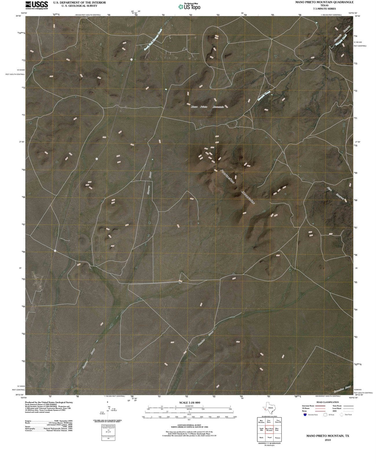 2010 Mano Prieto Mountain, TX - Texas - USGS Topographic Map