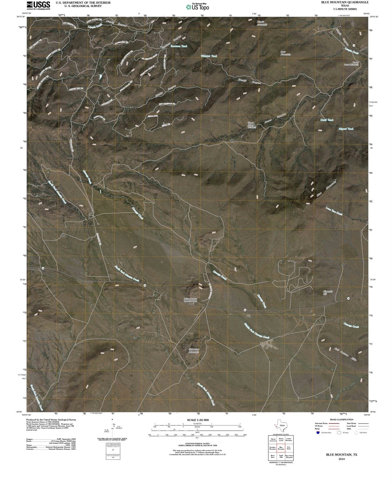 2010 Blue Mountain, TX - Texas - USGS Topographic Map