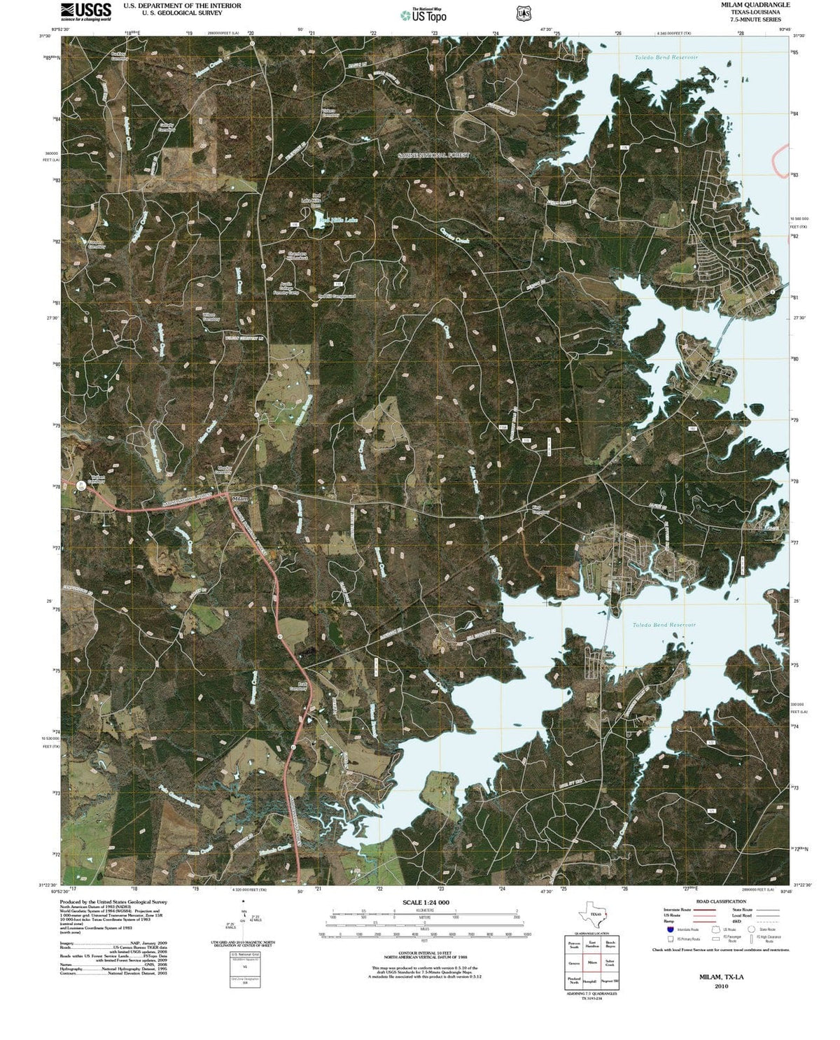 2010 Milam, TX - Texas - USGS Topographic Map