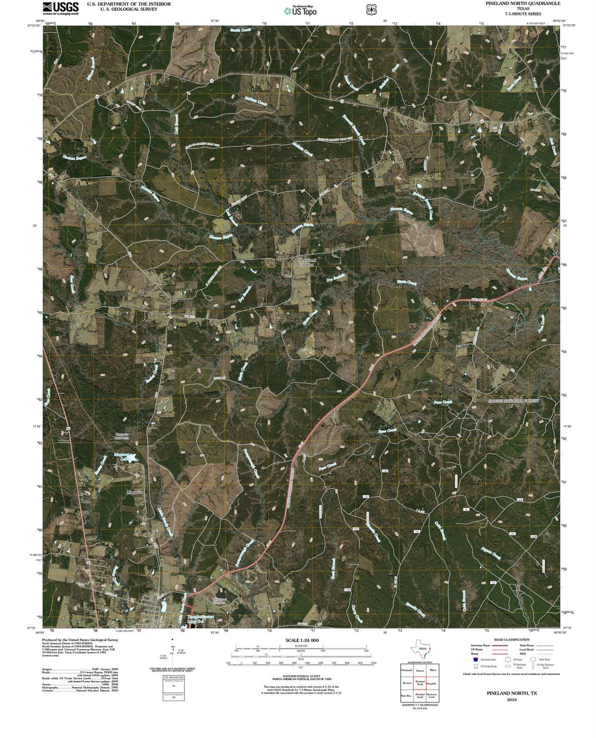2010 Pineland North, TX - Texas - USGS Topographic Map