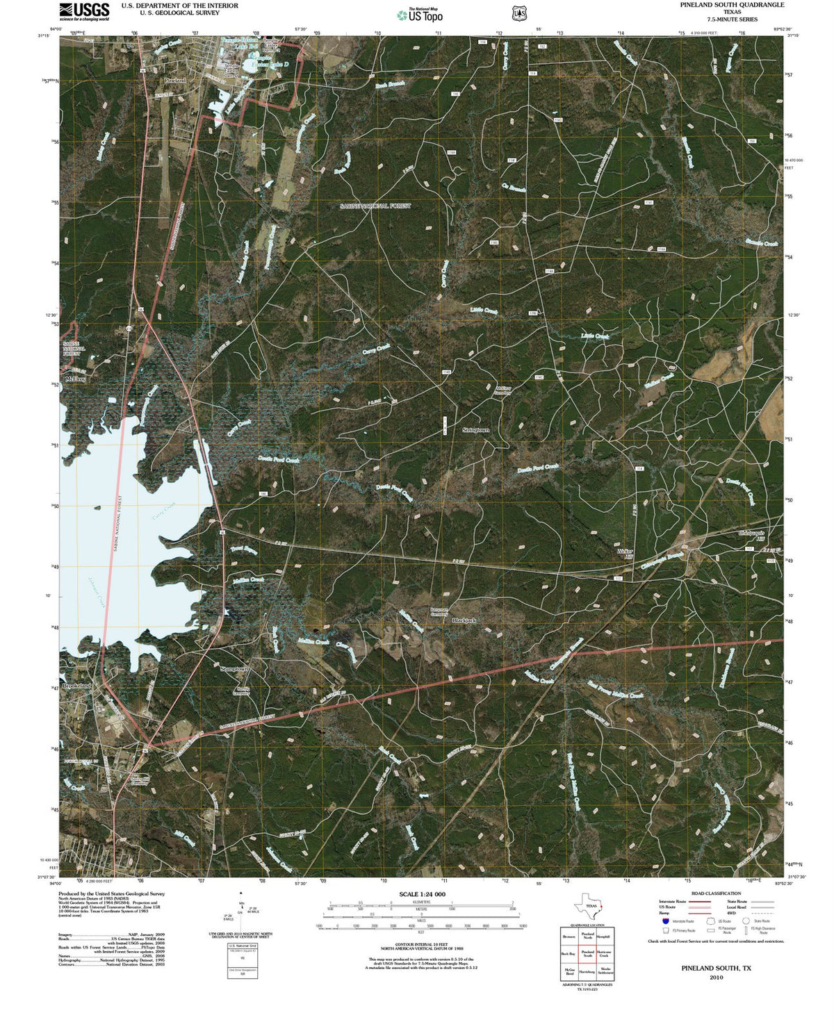 2010 Pineland South, TX - Texas - USGS Topographic Map