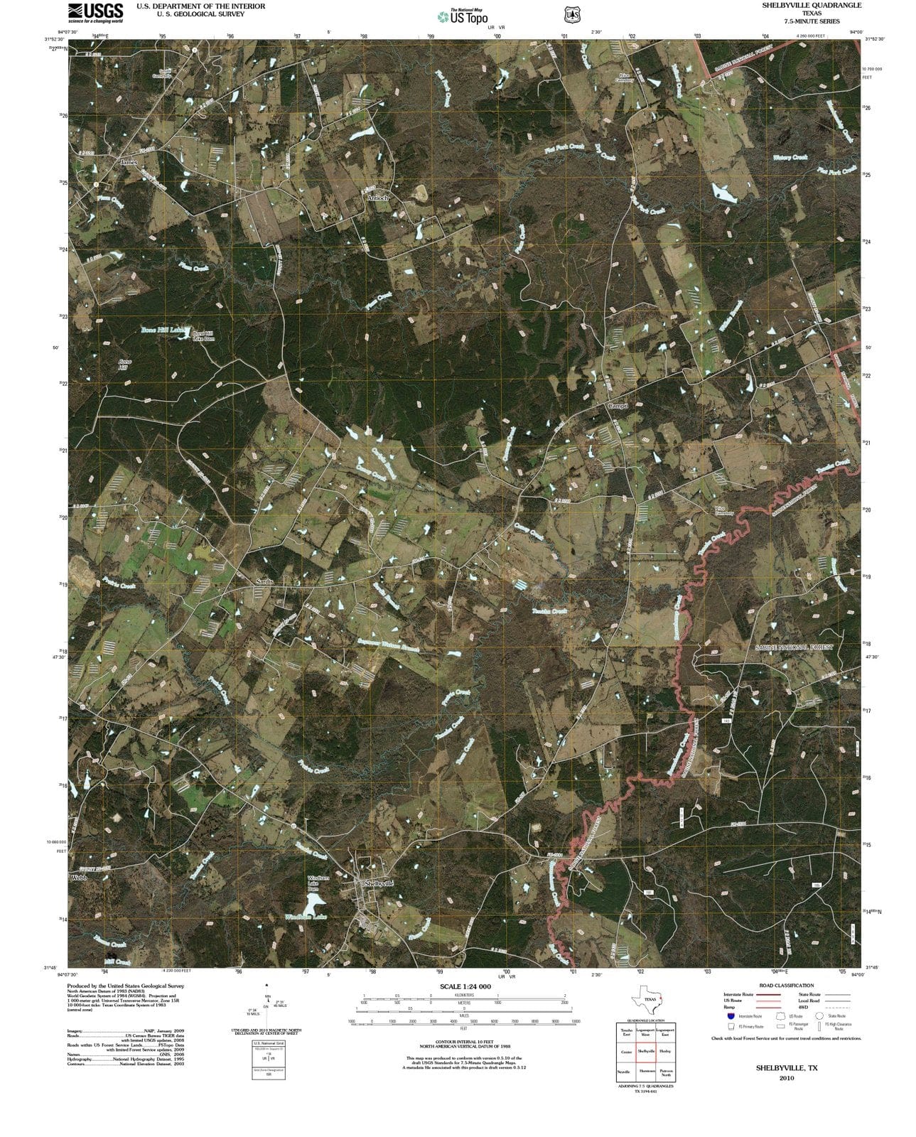 2010 Shelbyville, TX - Texas - USGS Topographic Map