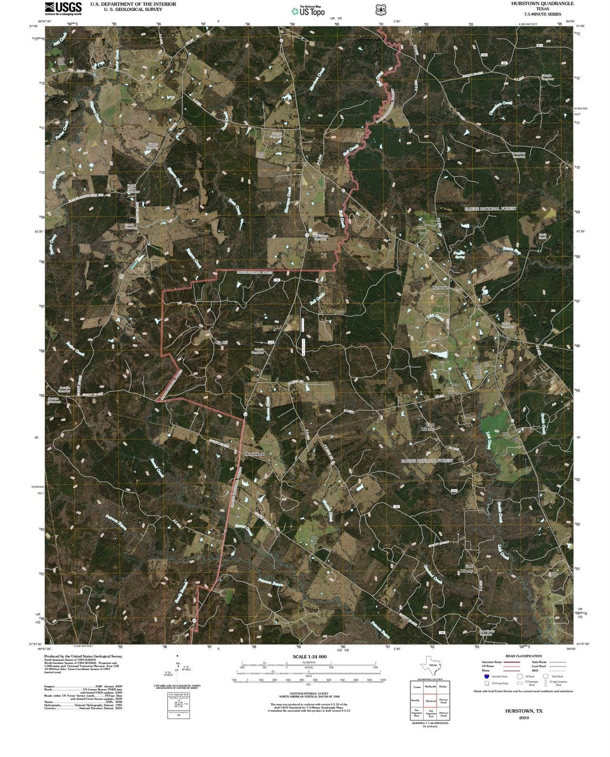 2010 Hurstown, TX - Texas - USGS Topographic Map