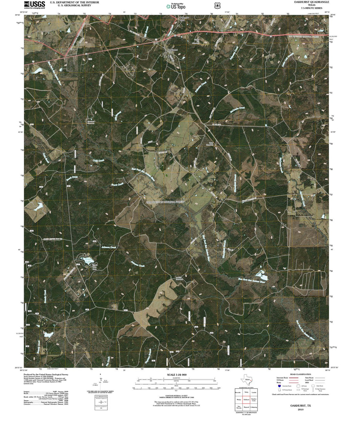 2010 Oakhurst, TX - Texas - USGS Topographic Map