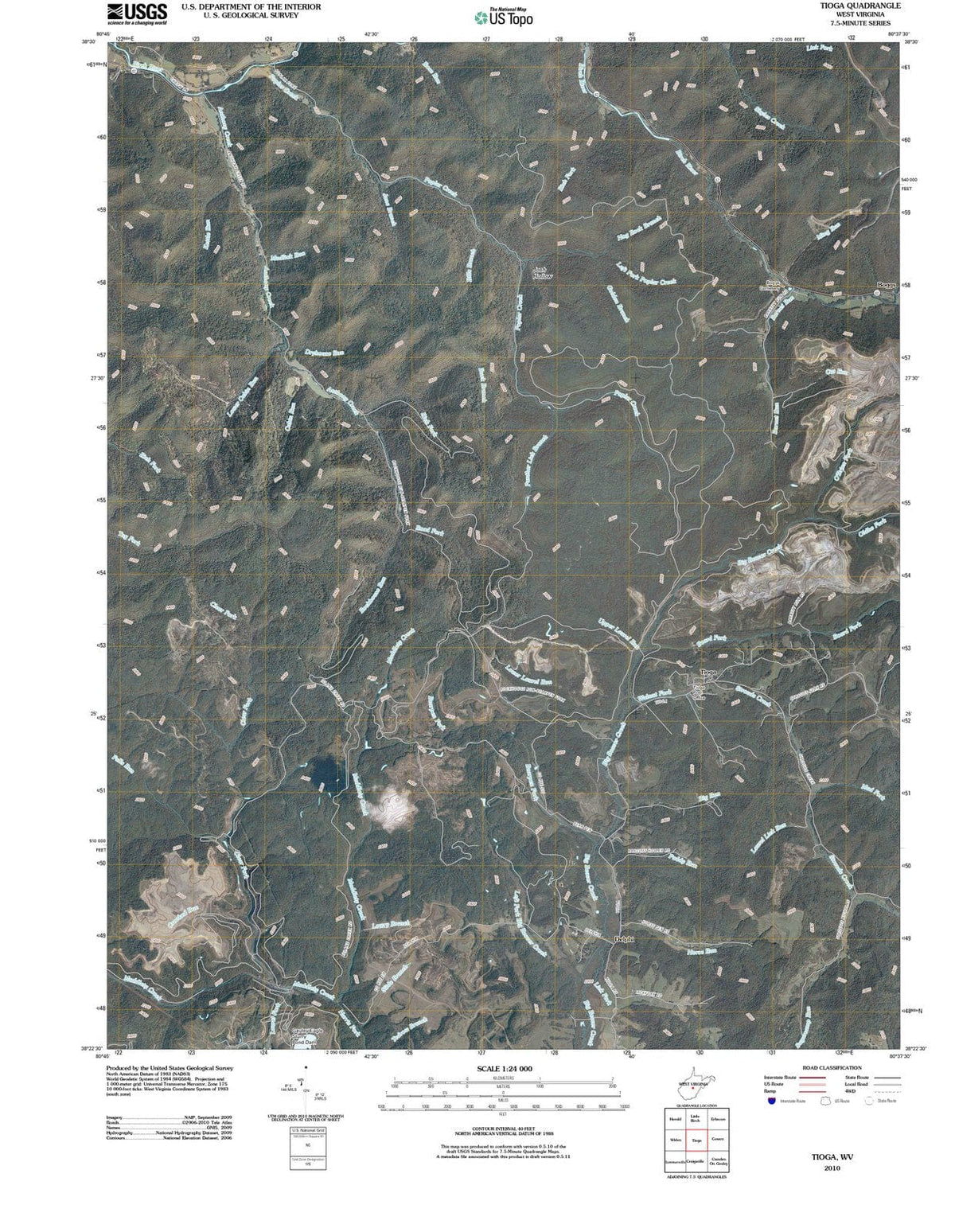2010 Tioga, WV - West Virginia - USGS Topographic Map