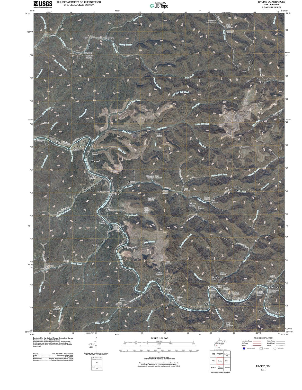 2011 Racine, WV - West Virginia - USGS Topographic Map