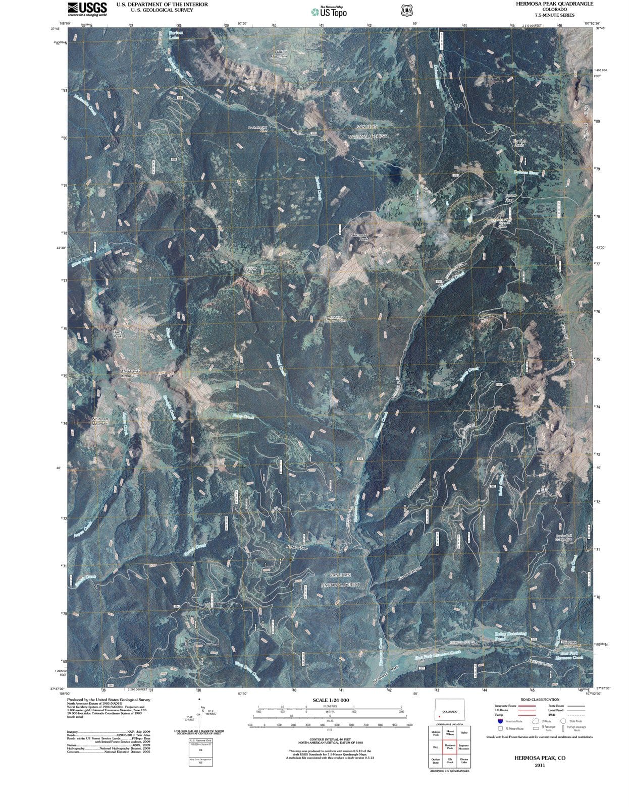 2011 Hermosa Peak, CO - Colorado - USGS Topographic Map