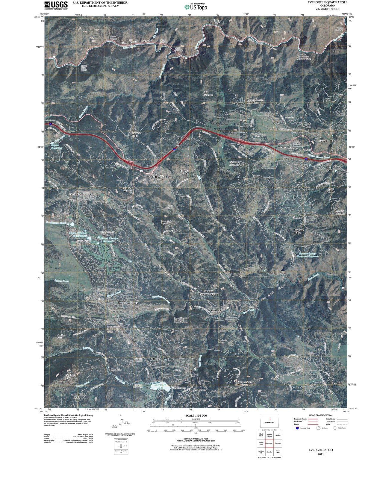 2011 Evergreen, CO - Colorado - USGS Topographic Map