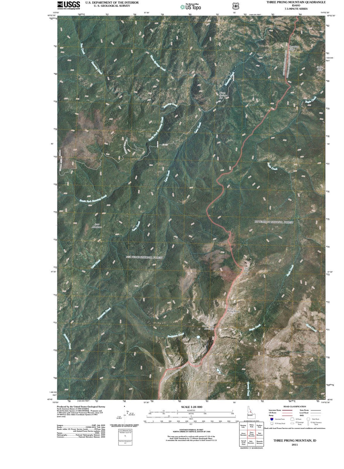 2011 Three Prong Mountain, ID - Idaho - USGS Topographic Map